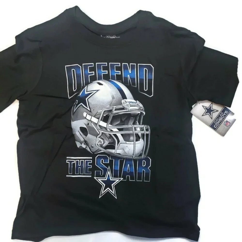 Dallas Cowboys Boys Size XXS Short Sleeve Helmet T-Shirt Black Defend The Star - Picture 2 of 3
